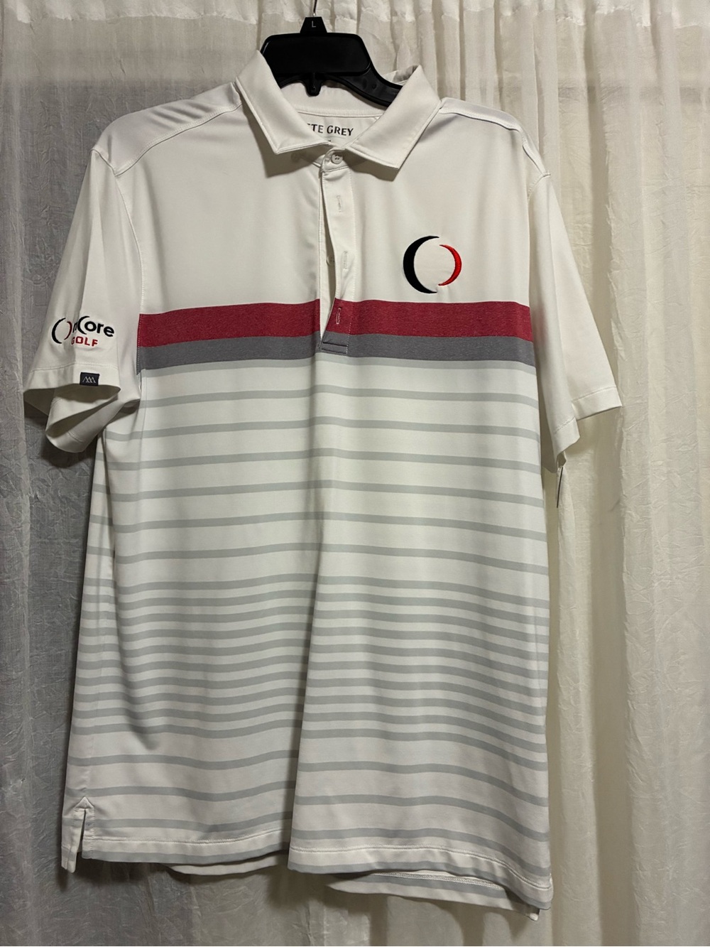 White Core Golf Stripe Polo with Red & Gray Accents